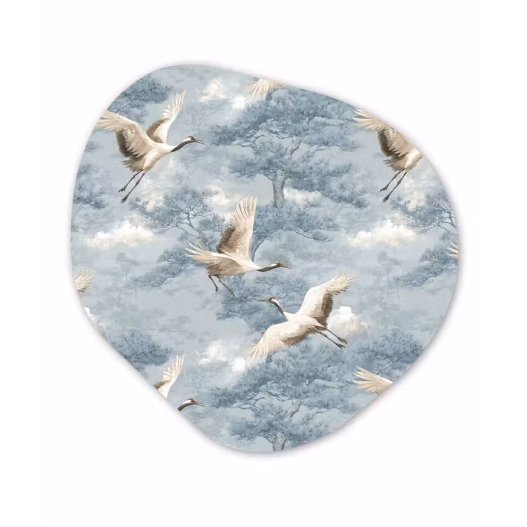 Wolken - Kraanvogels - Blauw Wandcirkel Organisch Forex 3mm klein 629 -3d