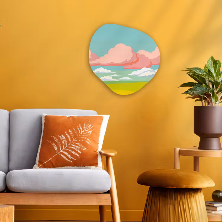 Wolken - Roze - Natuur - Modern - Pastel Wandcirkel Organisch Forex 3mm klein -sfeer4