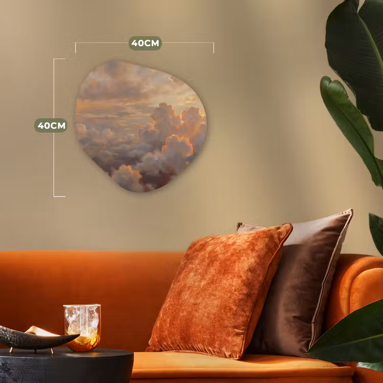 Wolken - Zonsondergang - Natuur - Abstract - Goud Wandcirkel Organisch Forex 3mm klein -sfeer3