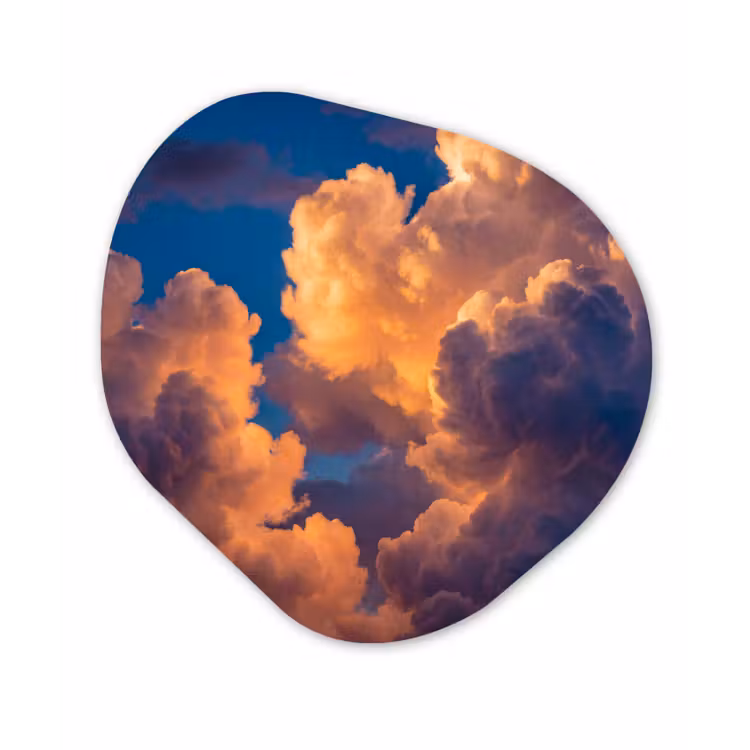 Wolken - Zonsondergang - Natuur - Oranje - Blauw Wandcirkel Organisch Forex 3mm klein -3d