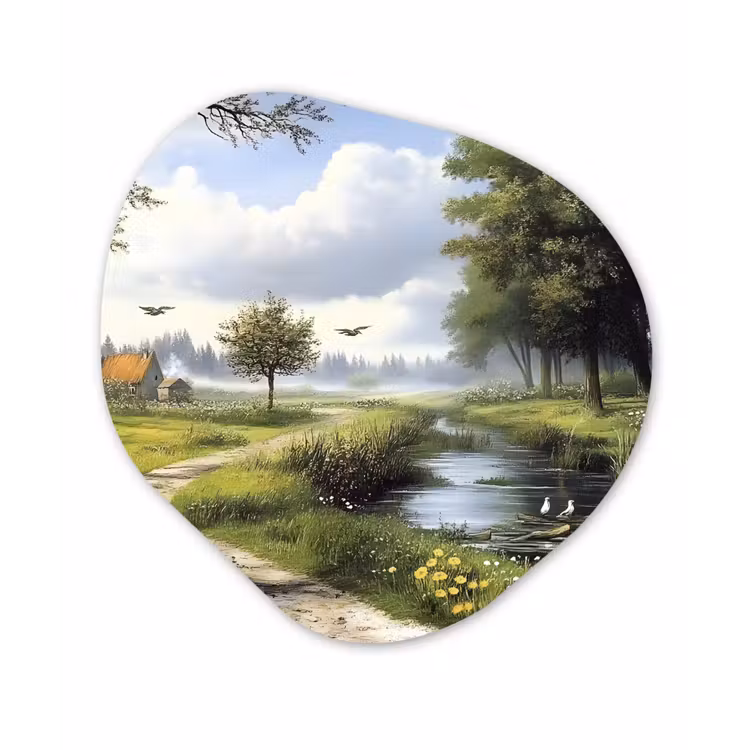 Zandpad - Groen landschap - Water Wandcirkel Organisch Forex 3mm klein -3d
