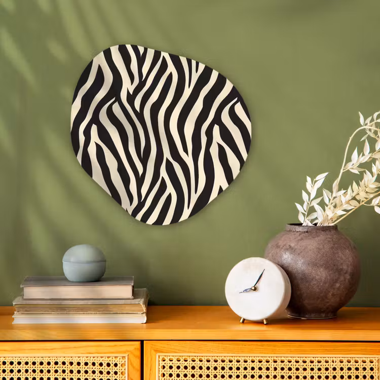 Zebra - Print - Klassiek - Zwart Wandcirkel Organisch Forex 3mm klein 629 -sfeer2