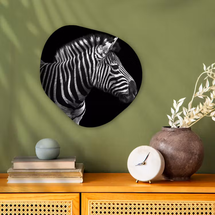 Zebra - Zwart - Wit - Portret - Dieren Wandcirkel Organisch Forex 3mm klein -sfeer2