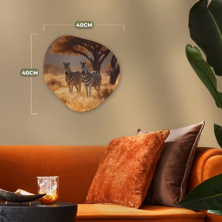 Zebra's - Savannelandschap - Gras Wandcirkel Organisch Forex 3mm klein -sfeer3