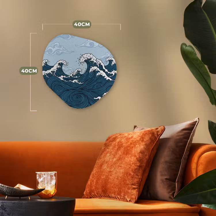 Zee - Golven - Japans - Natuur - Blauw Wandcirkel Organisch Forex 3mm klein -sfeer3