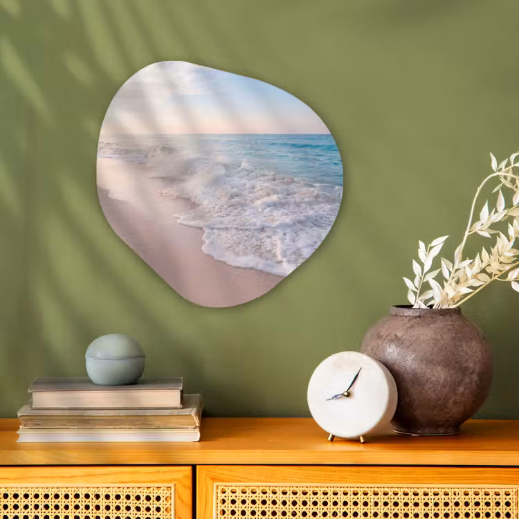 Zee - Golven - Strand - Natuur - Wit Wandcirkel Organisch Forex 3mm klein -sfeer2