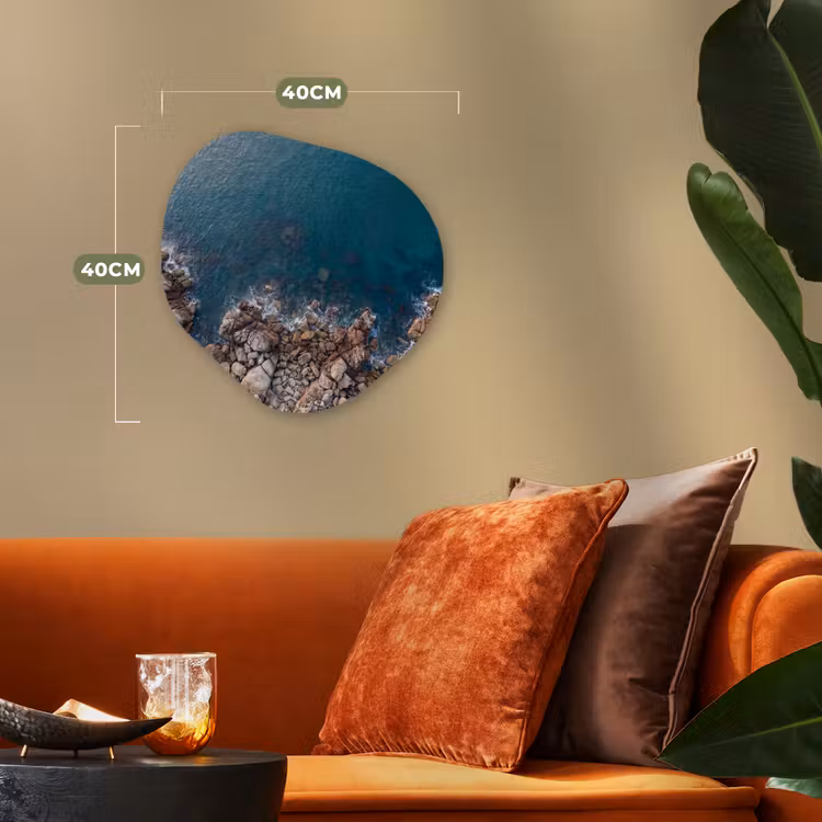 Zee - Kustlijn - Natuur - Abstract - Blauw Wandcirkel Organisch Forex 3mm klein -sfeer3