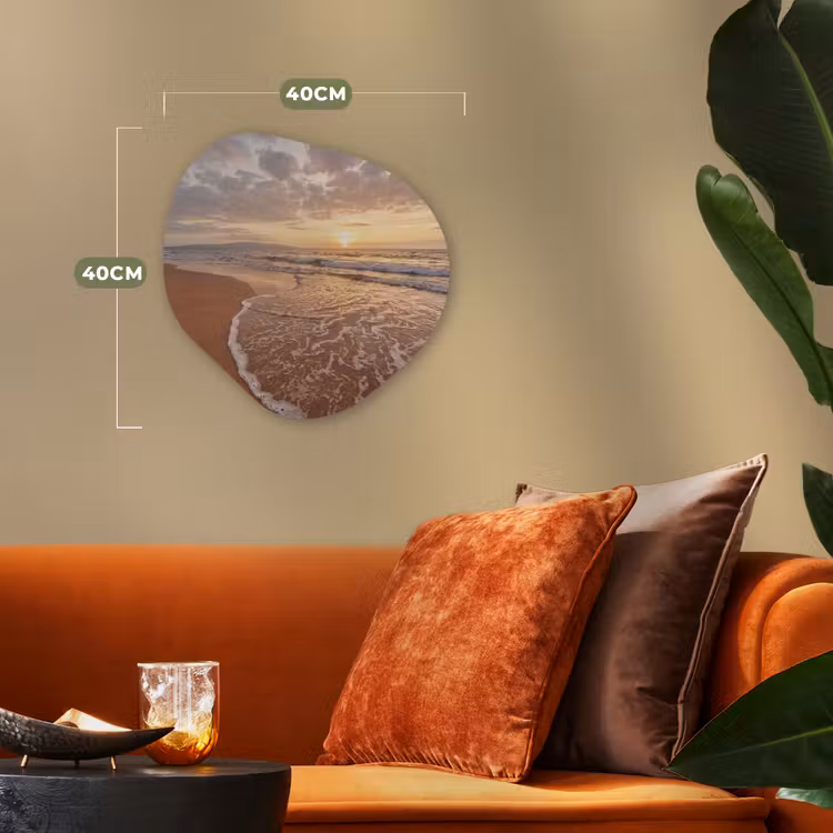 Zee - Kustlijn - Wolken - Landschap - Oranje Wandcirkel Organisch Forex 3mm klein -sfeer3