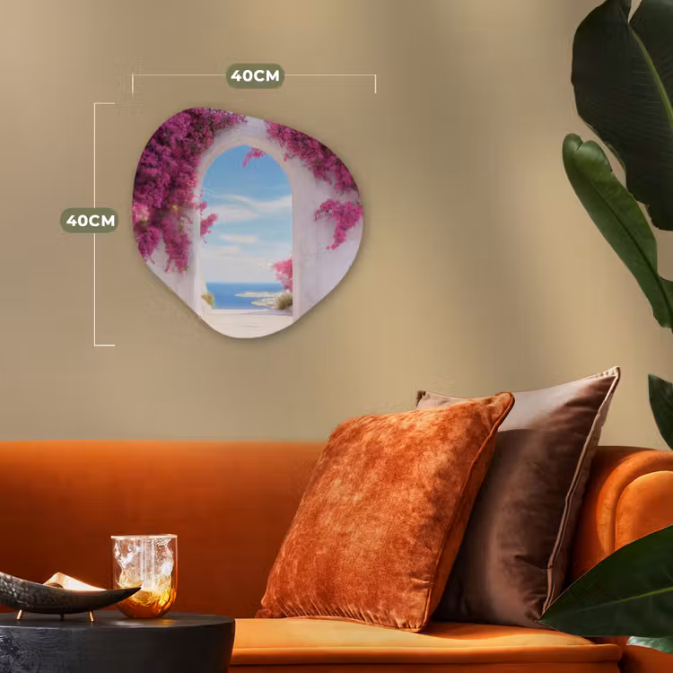 Zee - Roze - Bloemen - Poort Wandcirkel Organisch Forex 3mm klein -sfeer3