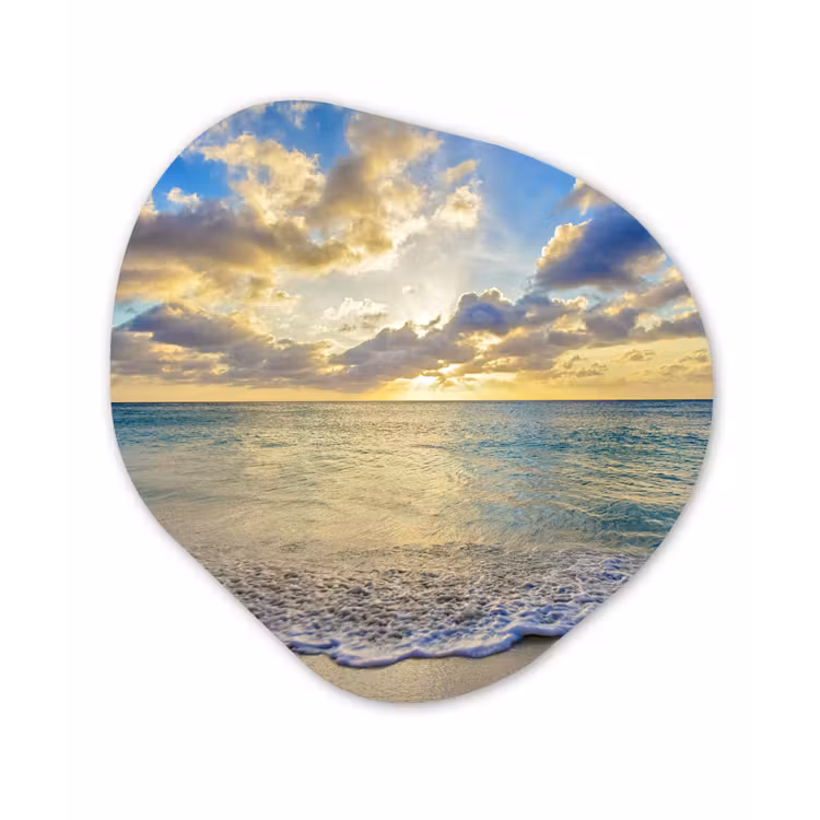 Zee - Strand - Wolken - Zon Wandcirkel Organisch Forex 3mm klein -3d