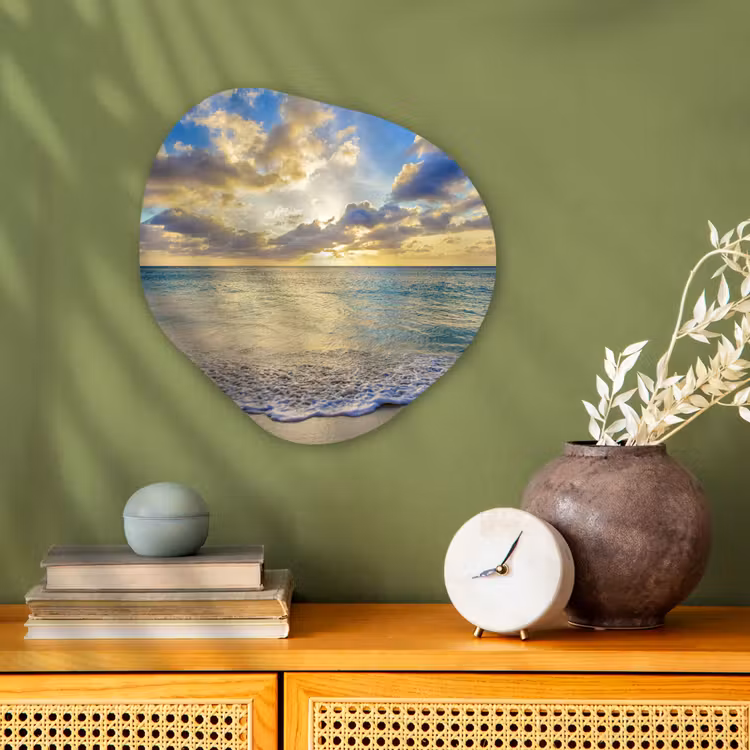 Zee - Strand - Wolken - Zon Wandcirkel Organisch Forex 3mm klein -sfeer2