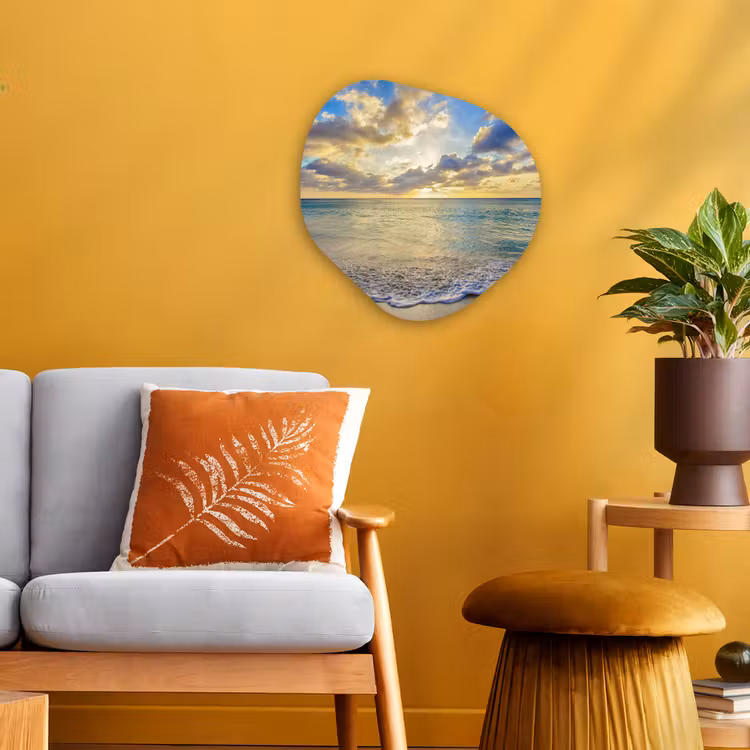 Zee - Strand - Wolken - Zon Wandcirkel Organisch Forex 3mm klein -sfeer4