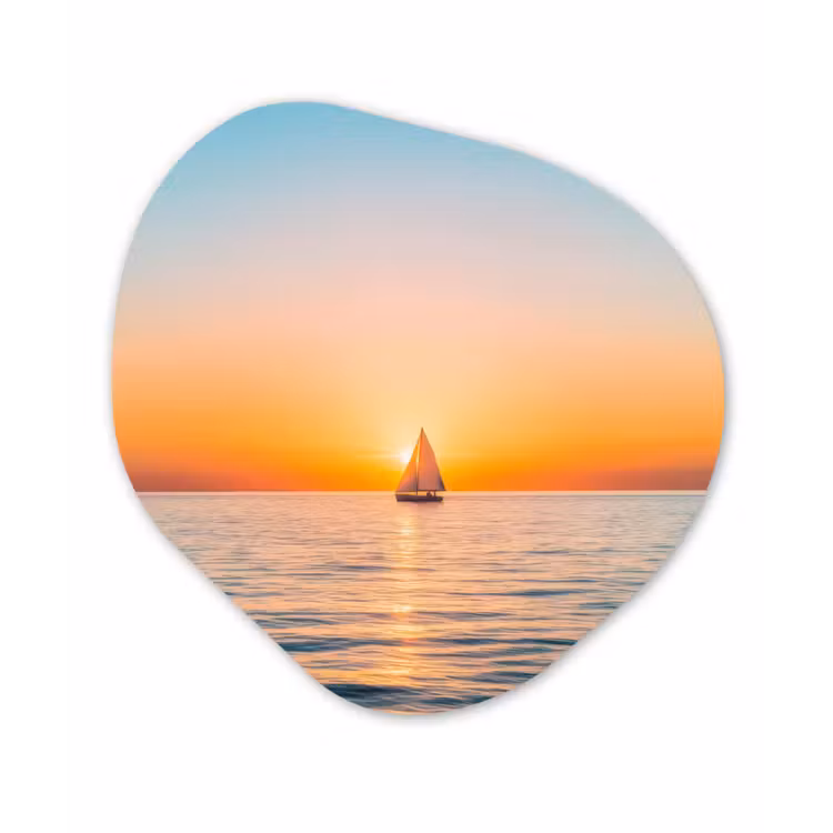 Zee - Zeilboot - Zonsondergang Wandcirkel Organisch Forex 3mm klein -3d