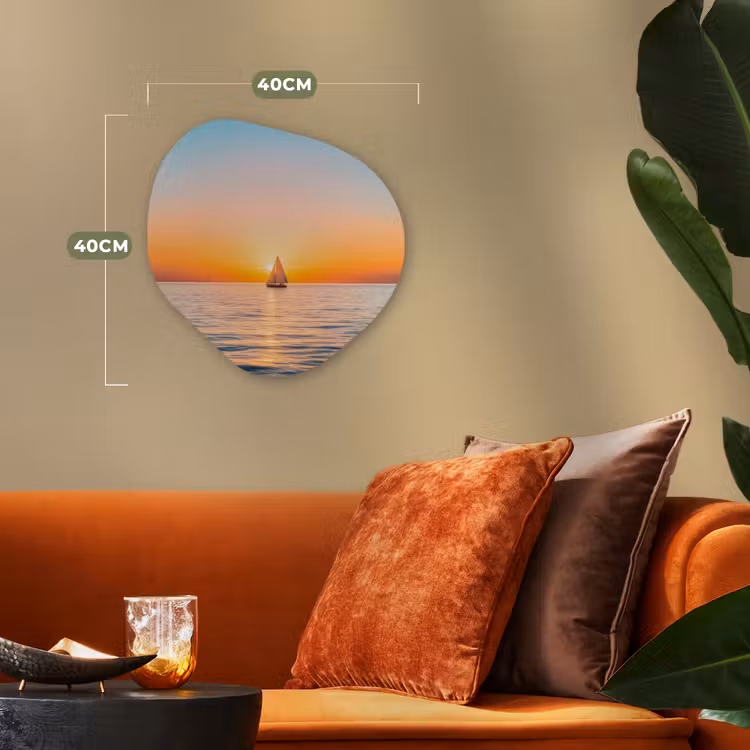 Zee - Zeilboot - Zonsondergang Wandcirkel Organisch Forex 3mm klein -sfeer3