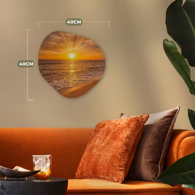 Zee - Zonsondergang - Golven - Kust - Oranje Wandcirkel Organisch Forex 3mm klein -sfeer3
