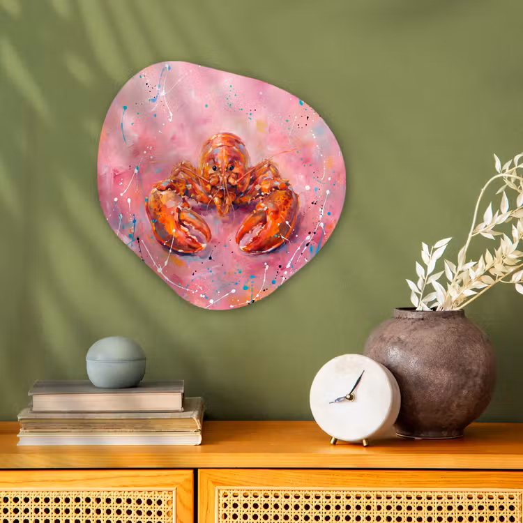Zeeleven - Kreeft - Spatters - Abstract - Roze Wandcirkel Organisch Forex 3mm klein -sfeer2