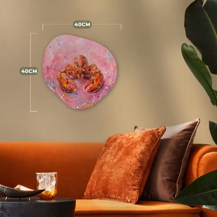 Zeeleven - Kreeft - Spatters - Abstract - Roze Wandcirkel Organisch Forex 3mm klein -sfeer3