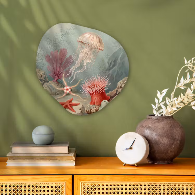 Zeeleven - Kwal - Onderwater - Illustratie - Beige Wandcirkel Organisch Forex 3mm klein -sfeer2