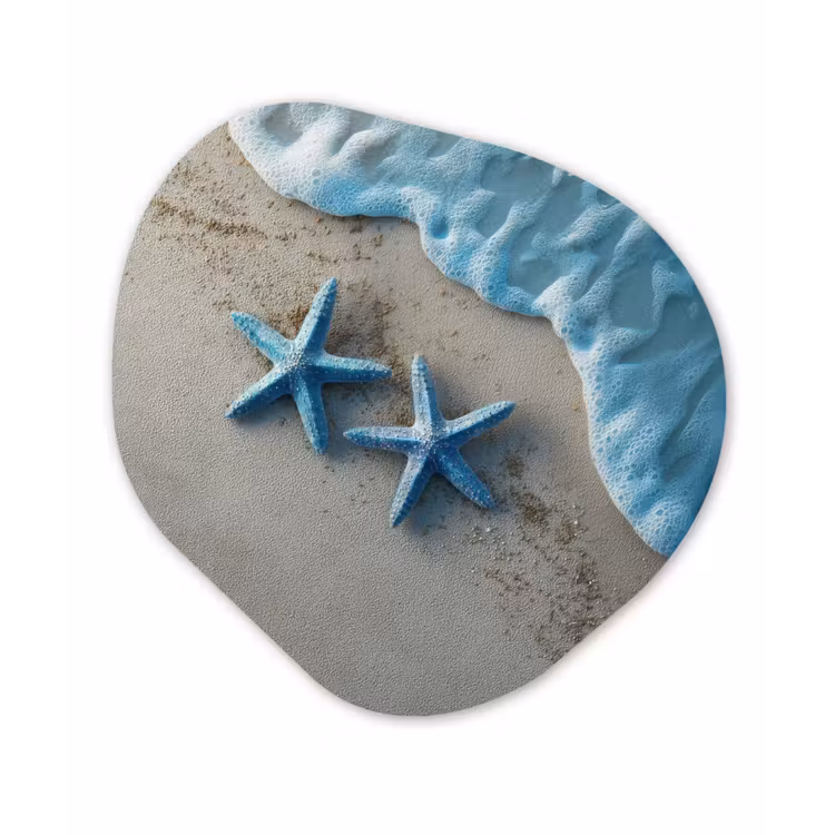 Zeesterren - Zand - Zee - Blauw Wandcirkel Organisch Forex 3mm klein -3d