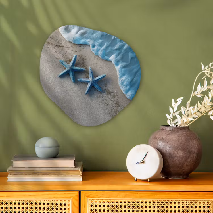 Zeesterren - Zand - Zee - Blauw Wandcirkel Organisch Forex 3mm klein -sfeer2