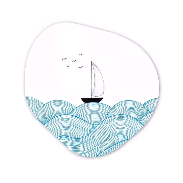 Zeilboot - Golven - Zee - Illustratie - Blauw Wandcirkel Organisch Forex 3mm klein -3d