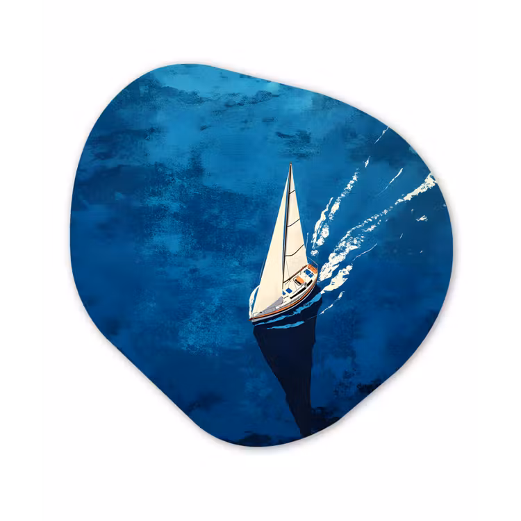 Zeilboot - Water - Abstract - Schaduw Wandcirkel Organisch Forex 3mm klein -3d