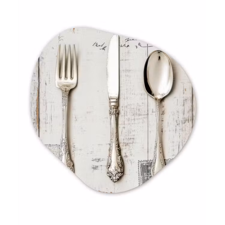Zilver - Bestek - Hout Wandcirkel Organisch Forex 3mm klein -3d