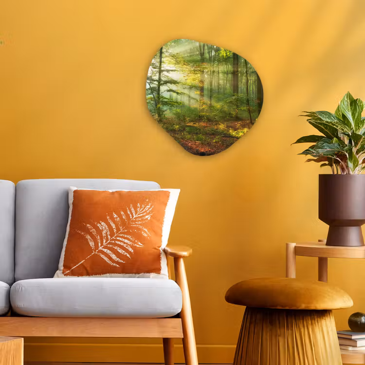 Zon - Bos - Bomen - Natuur - Herfst Wandcirkel Organisch Forex 3mm klein -sfeer4