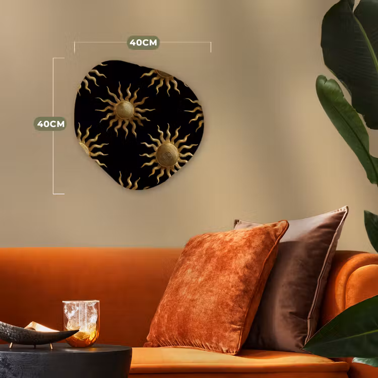 Zon - Patroon - Luxe - Goud - Zwart Wandcirkel Organisch Forex 3mm klein 629 -sfeer3