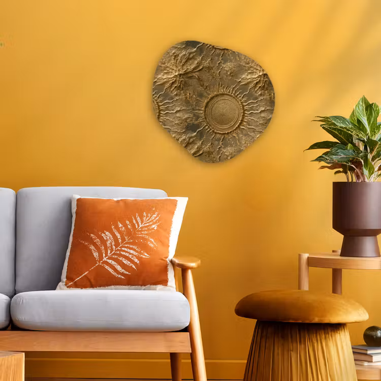 Zon - Reliëf - Antiek - Goud Wandcirkel Organisch Forex 3mm klein 629 -sfeer4