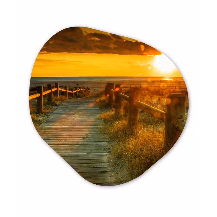 Zon - Strand - Duin - Horizon - Gras - Pad - Oranje Wandcirkel Organisch Forex 3mm klein -3d