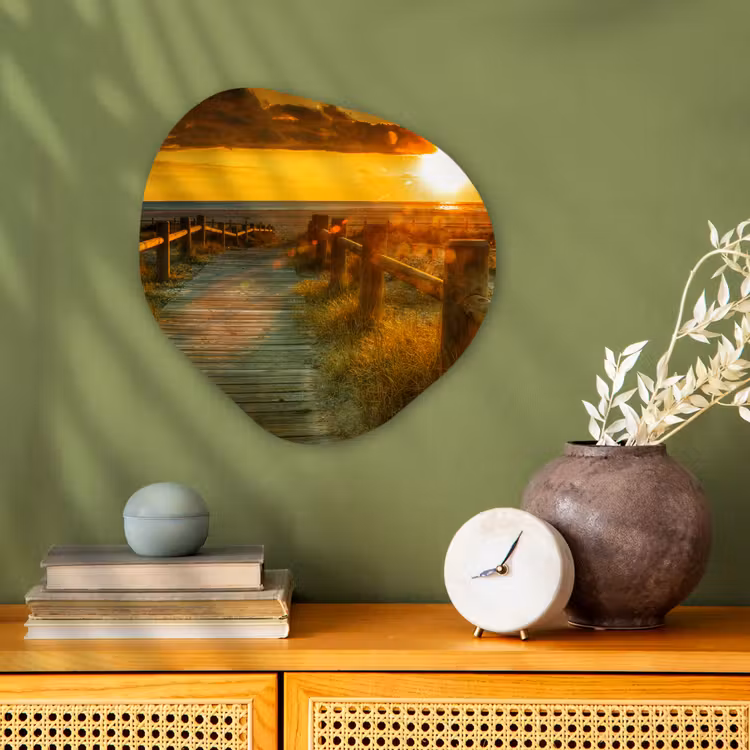 Zon - Strand - Duin - Horizon - Gras - Pad - Oranje Wandcirkel Organisch Forex 3mm klein -sfeer2