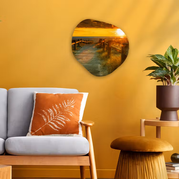 Zon - Strand - Duin - Horizon - Gras - Pad - Oranje Wandcirkel Organisch Forex 3mm klein -sfeer4