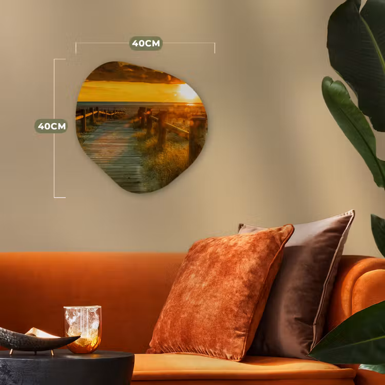 Zon - Strand - Duin - Horizon - Gras - Pad - Oranje Wandcirkel Organisch Forex 3mm klein -sfeer3