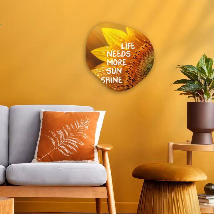 Zonnebloem - Close up - Geel - Quote Wandcirkel Organisch Forex 3mm klein -sfeer4