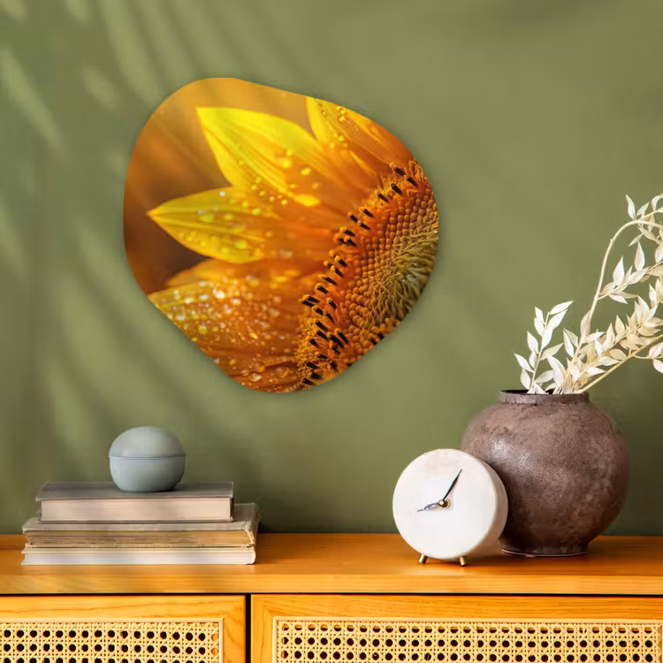 Zonnebloem - Dauwdruppels - Geel - Zonlicht Wandcirkel Organisch Forex 3mm klein -sfeer2