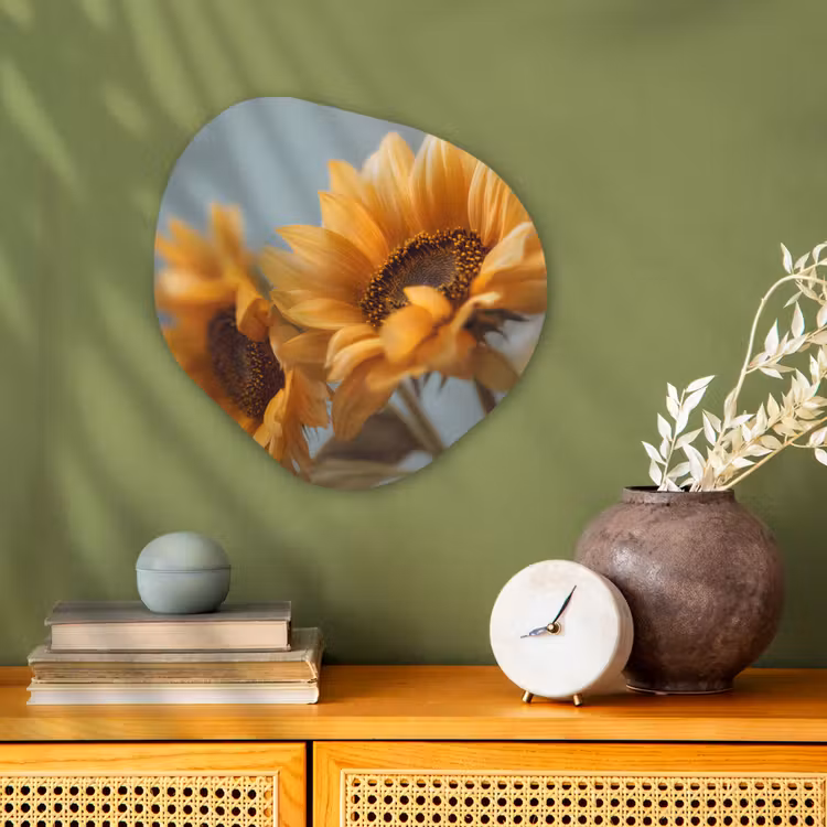 Zonnebloemen - Geel - Wazig Wandcirkel Organisch Forex 3mm klein -sfeer2