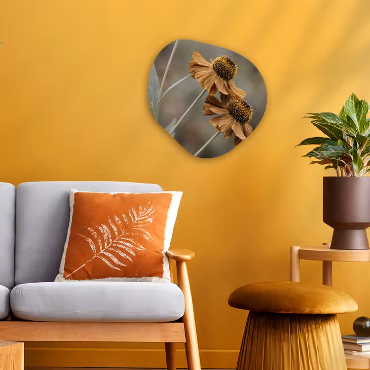 Zonnehoed - Droogbloemen - Geel - Warm Wandcirkel Organisch Forex 3mm klein -sfeer4