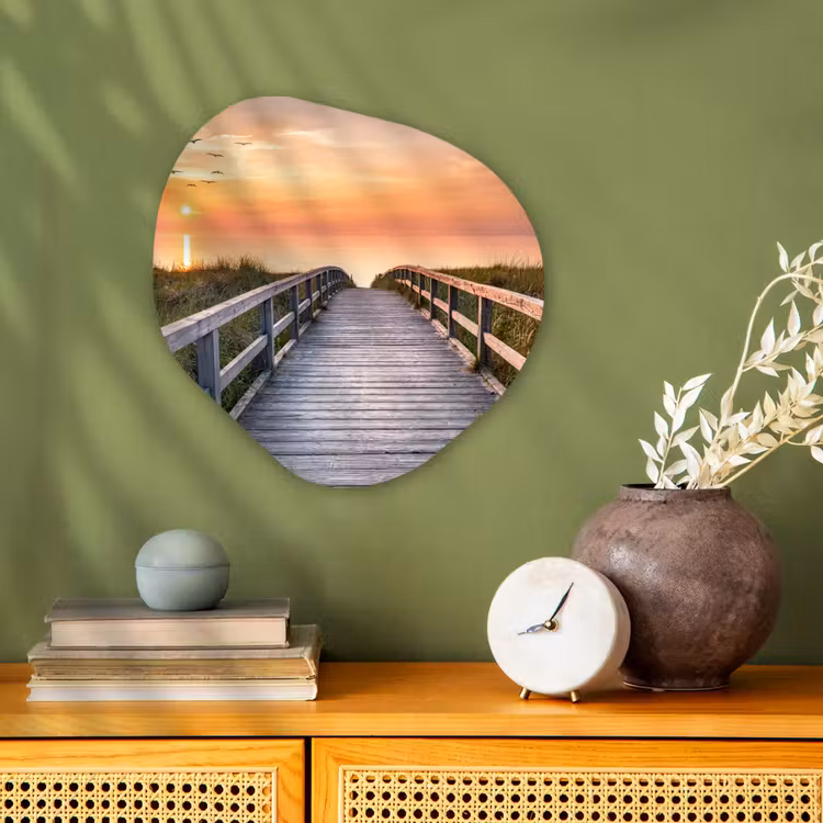 Zonsonderang - Zee - Pad - Gras - Duin - Vogels Wandcirkel Organisch Forex 3mm klein -sfeer2
