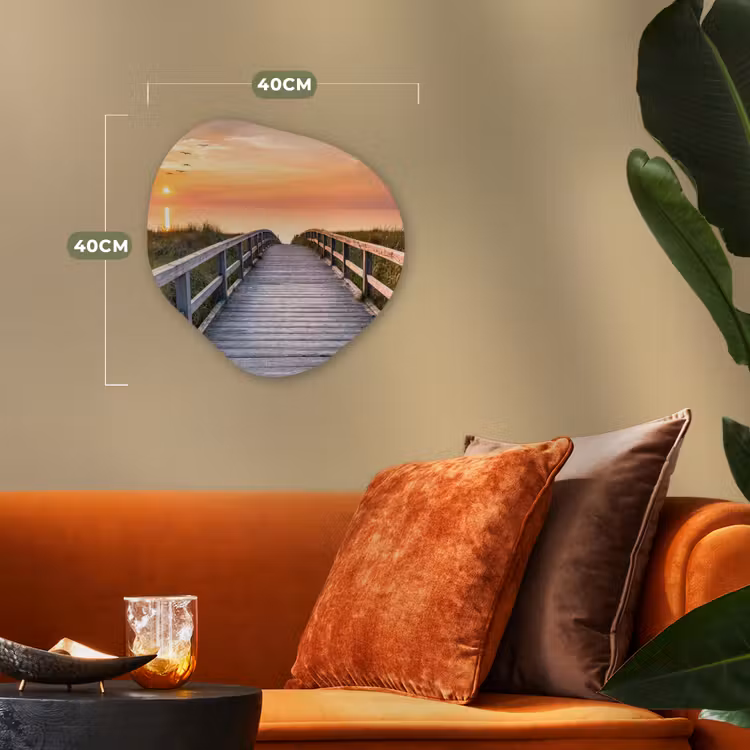 Zonsonderang - Zee - Pad - Gras - Duin - Vogels Wandcirkel Organisch Forex 3mm klein -sfeer3