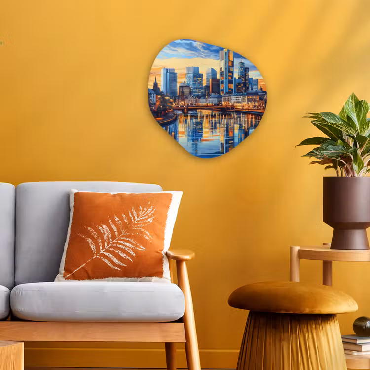 Zonsondergang Frankfurt - Stad - Skyline - Water Wandcirkel Organisch Forex 3mm klein -sfeer4