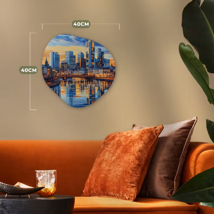 Zonsondergang Frankfurt - Stad - Skyline - Water Wandcirkel Organisch Forex 3mm klein -sfeer3