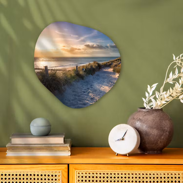 Zonsondergang - Strand - Duin - Gras - Bank Wandcirkel Organisch Forex 3mm klein -sfeer2