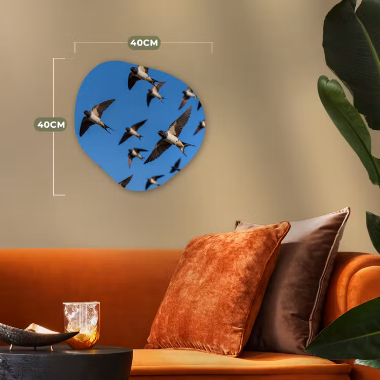 Zwaluwen - Vliegen - Blauw Wandcirkel Organisch Forex 3mm klein -sfeer3