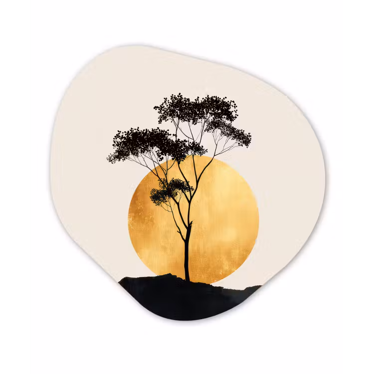 Zwarte boom - Gouden cirkel - Heuvel Wandcirkel Organisch Forex 3mm klein -3d