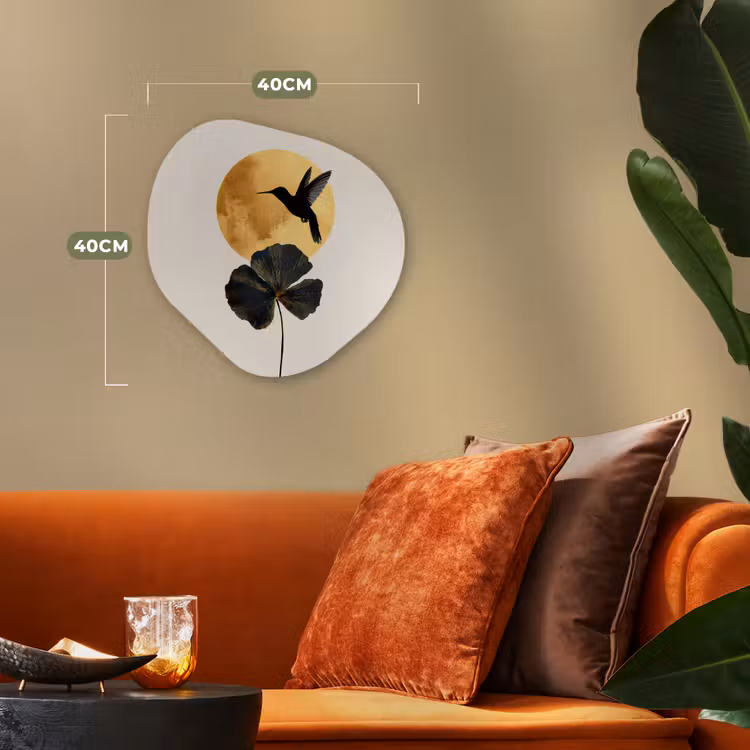 Zwarte kolibrie - Bloem - Gouden cirkel Wandcirkel Organisch Forex 3mm klein -sfeer3