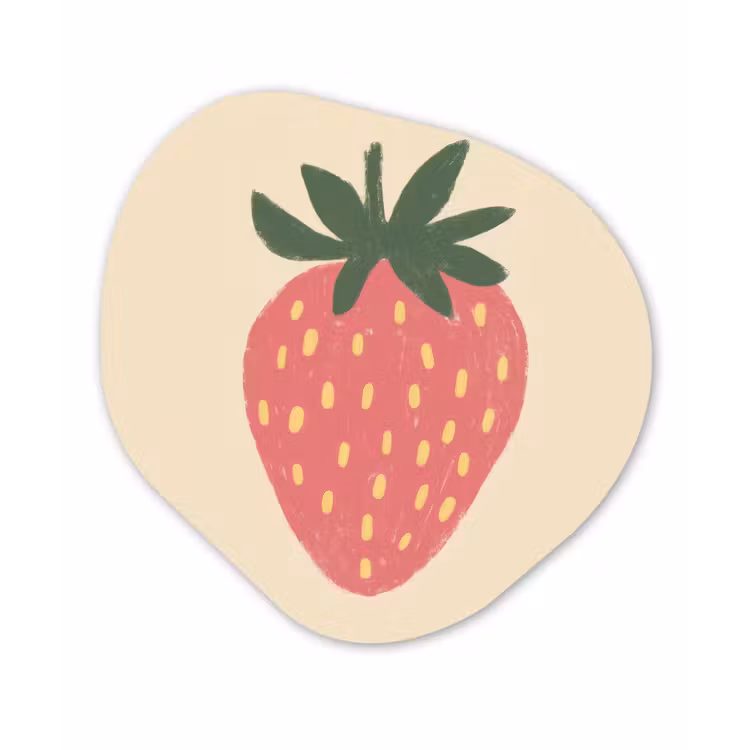 Aardbei - Minimalistisch - Rood - Fruit Wandcirkel Organisch Plexiglas middel -3d