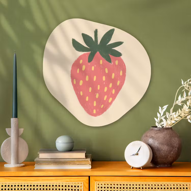 Aardbei - Minimalistisch - Rood - Fruit Wandcirkel Organisch Plexiglas middel -sfeer2