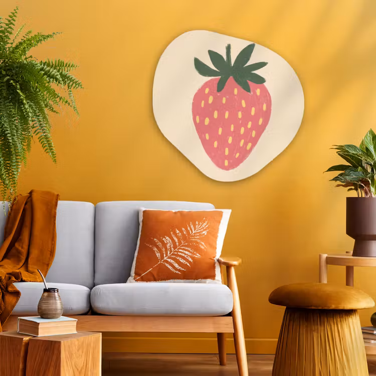 Aardbei - Minimalistisch - Rood - Fruit Wandcirkel Organisch Plexiglas middel -sfeer4