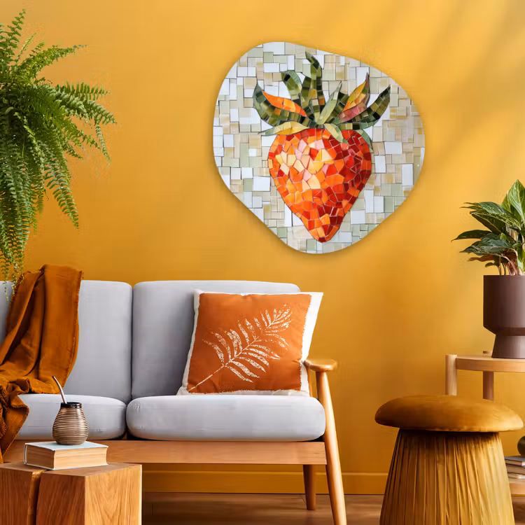 Aardbei - Rood - Mozaïek - Fruit Wandcirkel Organisch Plexiglas middel -sfeer4